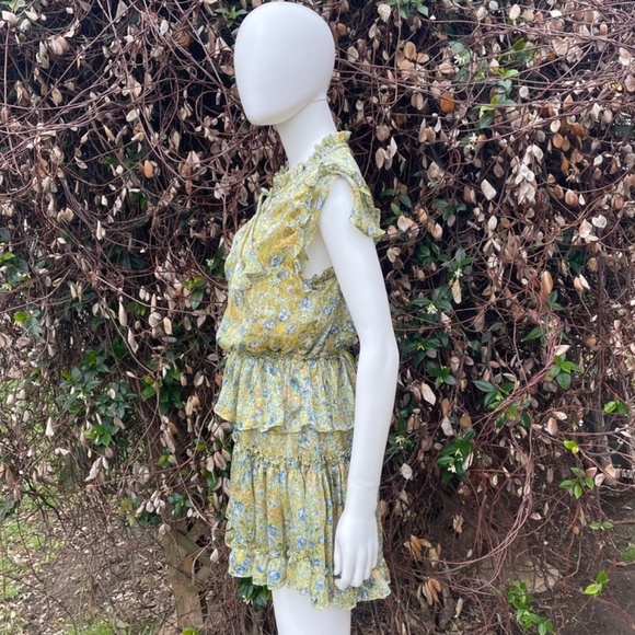 💋RESET Floral Print Ruffle Short Sleeve Layered Skirt Mini Dress - Picture 5 of 8